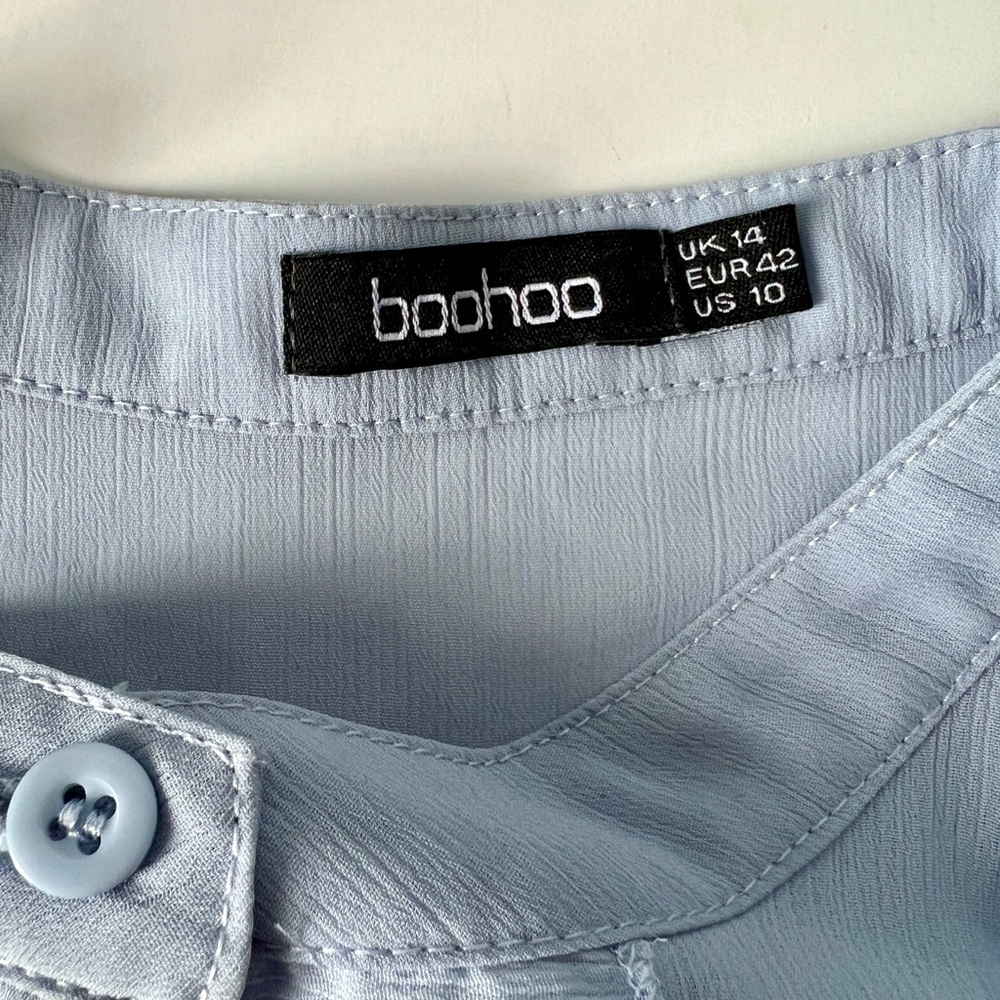 Light Blue Ruffled Button-Up Blouse - Picture 9 of 12